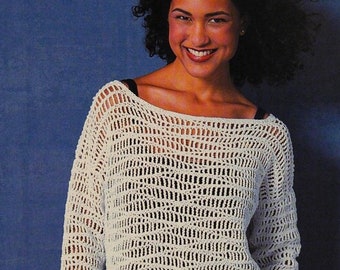 Womens mesh sweater crochet pattern Ladies lacy open stitch pullover Vintage patterns INSTANT DOWNLOAD Pdf