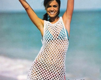 Crochet dress pattern Mesh Beachwear pattern Crochet short dress pattern Crochet lacy cover-up dress INSTANT DOWNLOAD PDF