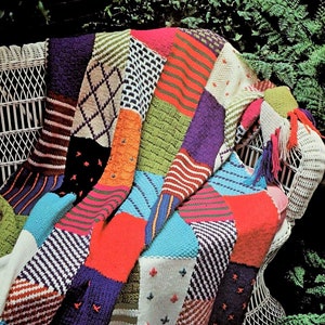 Patchwork blanket Quilt Afghan knitting pattern Vintage 70&#39;s INSTANT DOWNLOAD PDF