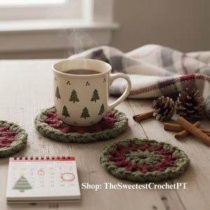 Christmas coasters crochet pattern DIY Trivet pot holders Holidays table decor Crochet Christmas Worsted yarn INSTANT DOWNLOAD Pdf