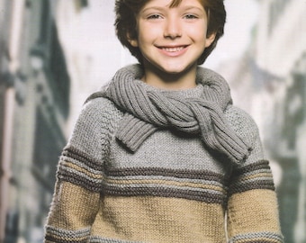 INSTANT DOWNLOAD PDF Boy pull sweater knitting pattern Jumper Pullover Stripes knit pattern 8years