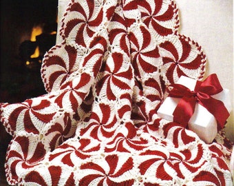 Christmas peppermint crochet blanket pattern Afeghan crochet patterns Quilt Throw Home decor Worsted yarn Vintage 90s INSTANT DOWNLOAD PDF