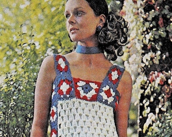 Womens crochet long dress crochet pattern Sleeveless granny squares summer dress Crochet patterns Vintage INSTANT DOWNLOAD PDF