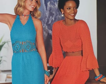 Womens halter crochet dress pattern and Crop top Skirt crochet pattern Vintage patterns 70's 3 Sizes Bust 30.5-36in INSTANT DOWNLOAD PDF
