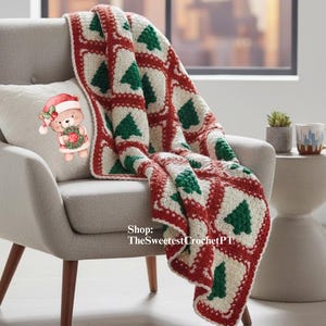 Christmas blanket crochet pattern Evergreen Tree motifs Afeghan Quilt Throw Home decor Worsted 10 ply yarn Vintage 80s INSTANT DOWNLOAD PDF
