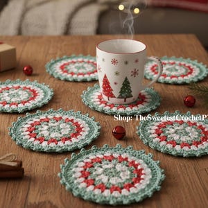 STEP-BY-STEP Granny coaster crochet pattern Holidays table decor Diy Fingering 4 ply yarn Instant Download Pdf