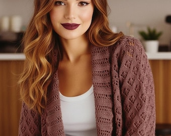 Ladies lacy cardigan knitting pattern INSTANT DOWNLOAD PDF 6 sizes Plus size Sport 5 ply yarn