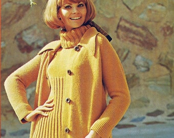 Womens tunic dress and coat knitting pattern 5 Sizes Aran 10 ply yarn INSTANT DOWNLOAD PDF