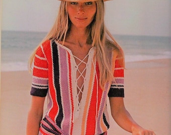 Beach tunic crochet pattern Cover-up dress Retro Boho fashion Vintage 70s 3 Sizes INSTANT DOWNLOAD PDF