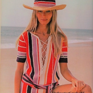 Beach tunic crochet pattern Cover-up dress Retro Boho fashion Vintage 70s 3 Sizes INSTANT DOWNLOAD PDF