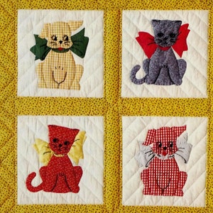 Cat and Dog quilt sewing pattern Cat Dog lovers quilting patchwork 33 3/4&quot; x 44 1/4&quot; Home decor DIY 80s Vintage pattern INSTANT DOWNLOAD Pdf