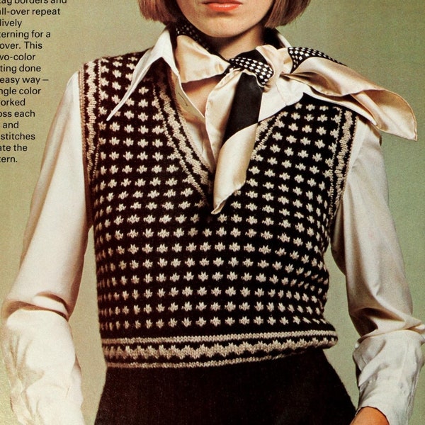 INSTANT DOWNLOAD PDF Womens vest knitting pattern Waistcoat sweater knitting pattern Women top Vintage 70's