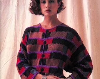 Vintage patchwork cardigan knitting pattern Womens knitted jacket 3 Sizes Bust 32-40 inches DK 8 ply yarn INSTANT DOWNLOAD Pdf