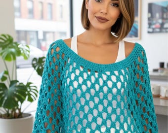 Crochet poncho pattern Lacy crochet cape Womens crochet sweater One size fits most Worsted yarn INSTANT DOWNLOAD PDF