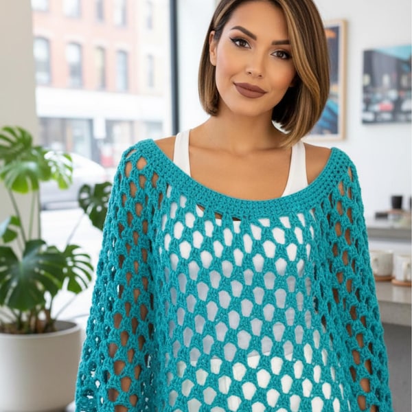 Crochet poncho pattern Lacy crochet cape Womens crochet sweater One size fits most Worsted yarn INSTANT DOWNLOAD PDF
