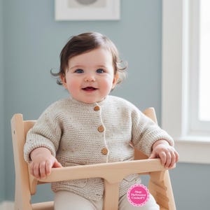 Baby cardigan knitting pattern Garter stitch Rolled cuffs + Patch pockets Sizes 6–12 Months PDF Digital Download Intermediate level Vintage
