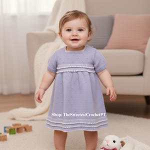 Baby girl's dress knitting pattern Baby picot dress Fingering 4 ply yarn 3 Sizes Chest 18-22" Vintage 80s INSTANT DOWNLOAD PDF