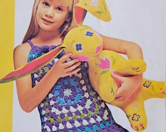 Girls crochet dress pattern Granny squares dress 2 Sizes Worsted 10 ply yarn Vintage 70's INSTANT DOWNLOAD PDF