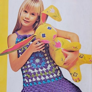 Girls crochet dress pattern Granny squares dress 2 Sizes Worsted 10 ply yarn Vintage 70&#39;s INSTANT DOWNLOAD PDF
