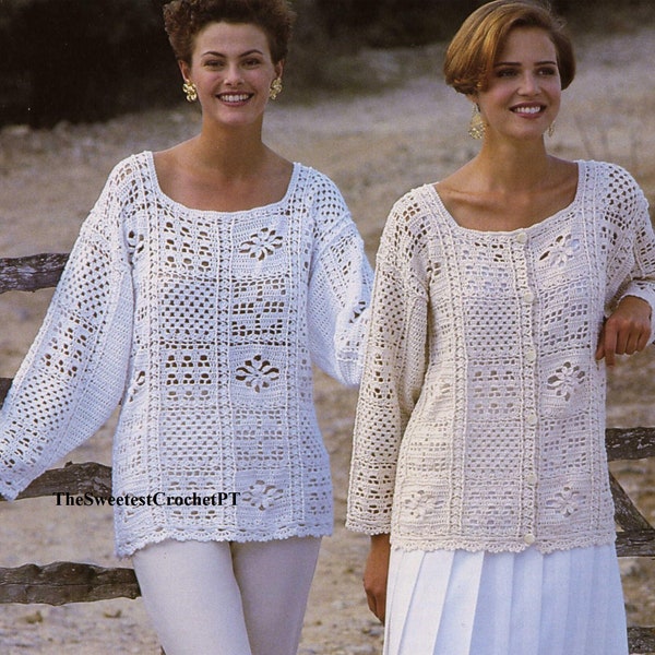 Sweater and jacket crochet patterns Womens Crochet Motifs Sweater Tunic and  Cardigan Granny squares pattern Vintage Instant download Pdf