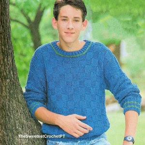 Boys sweater knitting pattern Teen Jumper Pullover knit pattern 2 Sizes Chest 30-36 inches Vintage 80s INSTANT DOWNLOAD PDF