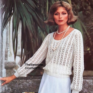 Long sleeve crochet sweater pattern Womens crochet blouse top Bust: 30.5-36ins Sport 5 ply yarn Vintage 70s INSTANT DOWNLOAD Pdf English