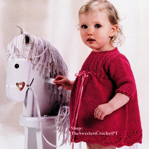 Baby girl&#39;s dress knitting pattern Knit pink dress Worsted 10 ply yarn 4 sizes: 6-24 months Vintage pattern INSTANT DOWNLOAD PDF