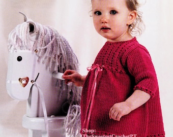 Baby girl's dress knitting pattern Knit pink dress Worsted 10 ply yarn 4 sizes: 6-24 months Vintage pattern INSTANT DOWNLOAD PDF