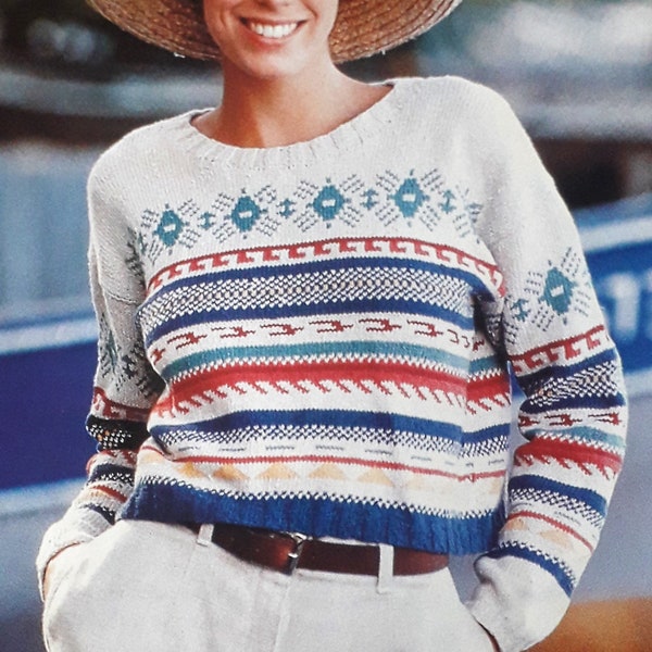 Womens Fair Isle sweater knitting pattern Jacquard knitting sweater pattern Ladies top INSTANT DOWNLOAD PDF