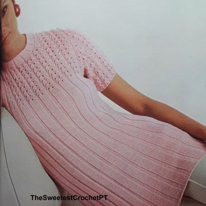 Womens knit dress pattern Ladies lacy mini dress knitting pattern Instant download PDF Vintage 70's Bust 81-96.5 cm Sport yarn