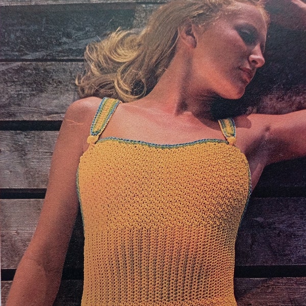 Crochet swimsuit pattern Womens sunsuit crochet pattern Beachwear 3 Sizes Vintage70s INSTANT DOWNLOAD PDF