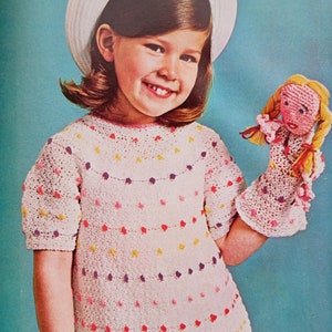 Girls crochet dress and puppet crochet pattern 3 Sizes 2-6 Vintage 70s INSTANT DOWNLOAD PDF