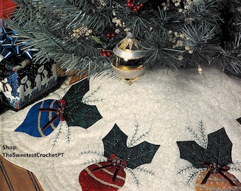 Small Christmas tree skirt quilted pattern Christmas tree decor DIY Holiday Xmas Vintage 90s 26" diameter INSTANT DOWNLOAD Pdf