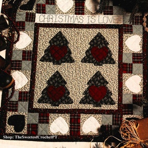 Christmas small quilt pattern Wall hanging quilt Sewing 28 x 30 inches Home decor DIY Vintage 90s INSTANT DOWNLOAD Pdf