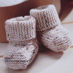 Baby booties knitting pattern Easy beginner PDF Rollover cuff booties Newborn–6 months Garter stitch Digital download Baby handmade gift