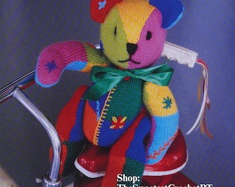 Colorful teddy bear knitting pattern Baby toy Cuddly soft plush Easy gift idea Embroidered details DIY Knit bear INSTANT DOWNLOAD Pdf