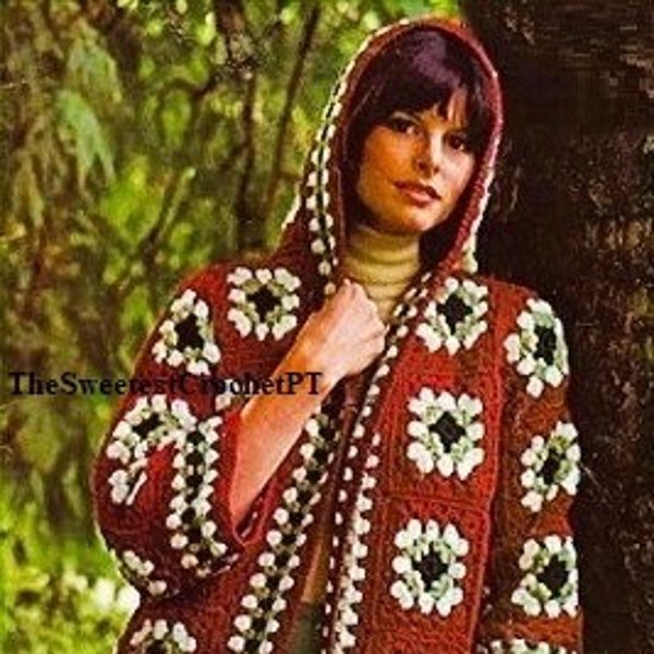 HOODED GRANNY SQUARE crochet cardigan pattern Womens crochet grannies jacket Crochet patterns Worsted yarn Sizes S M L Instant download Pdf