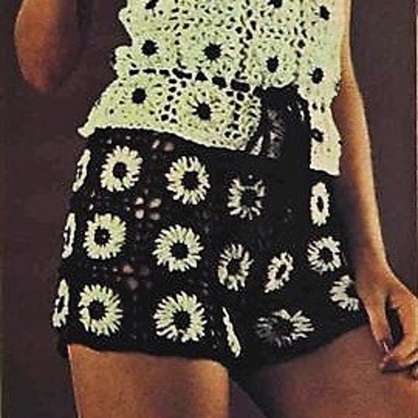 STEP BY STEP Motif Crochet top and shorts playsuit pattern Granny squares daisy Instant download Pdf Vintage crochet pattern