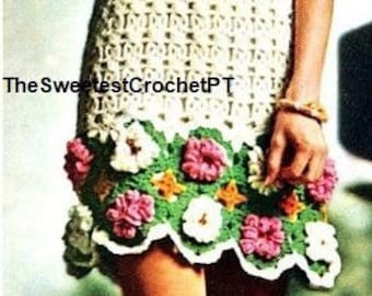 CROCHET DRESS PATTERN Womens flower crochet summer dress Vintage 60's Sizes S-M Worsted 10 ply yarn Instant download Pdf