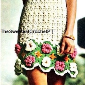 CROCHET DRESS PATTERN Womens flower crochet summer dress Vintage 60's Sizes S-M Worsted 10 ply yarn Instant download Pdf