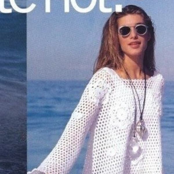 Womens lacy sweater crochet pattern Bikini cover up open stitch top DK 8 ply yarn Vintage patterns 90s INSTANT DOWNLOAD Pdf