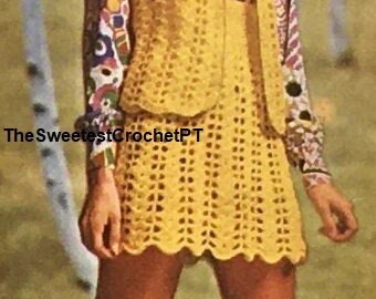 INSTANT DOWNLOAD PDF Corchet Vest and skirt set Women crochet suit Vintage 60's Crochet patterns S-M, M-L Aran 10 ply yarn