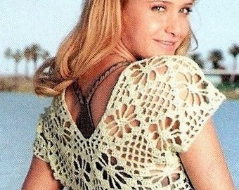 Lacy cardigan crochet pattern Womens crochet top bolero Cropped Midriff top INSTANT DOWNLOAD PDF