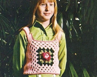 Girls granny square vest Child crochet vest pattern Vintage 70's 6 sizes Worsted yarn INSTANT DOWNLOAD PDF