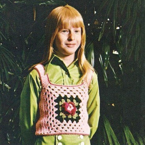 Girls granny square vest Child crochet vest pattern Vintage 70's 6 sizes Worsted yarn INSTANT DOWNLOAD PDF