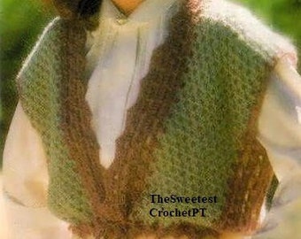 Womens crochet vest pattern Vest sweater crochet pattern Vintage 80's 3 Sizes Worsted 10 ply yarn Instant download PDF