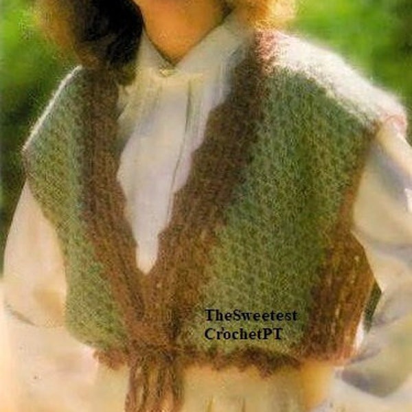 Womens crochet vest pattern Vest sweater crochet pattern Vintage 80's 3 Sizes Worsted 10 ply yarn Instant download PDF