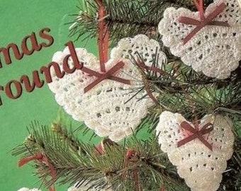 Corazones de Navidad adornos patrón de ganchillo decoración del árbol de Navidad DIY adornos navideños Hilo 10 Vintage 90s DESCARGA INSTANTE Pdf