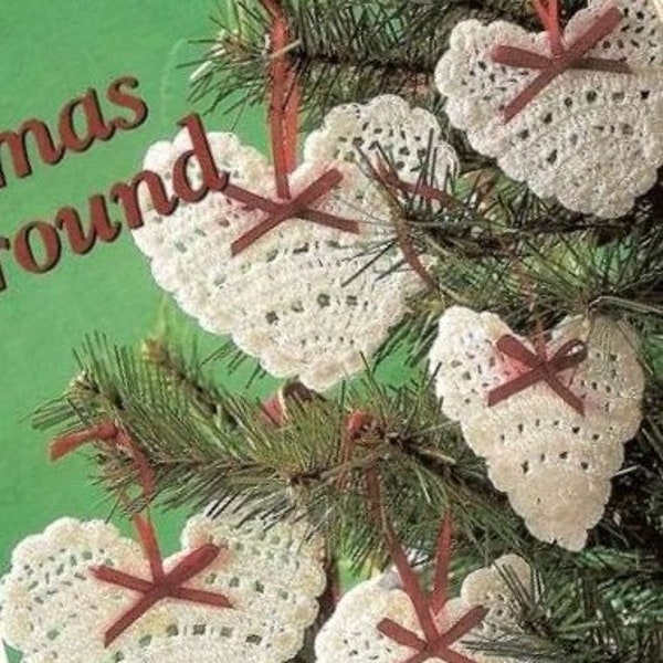 Christmas hearts ornaments crochet pattern Christmas tree decor DIY Holidays ornaments Thread 10 Vintage 90s INSTANT DOWNLOAD Pdf