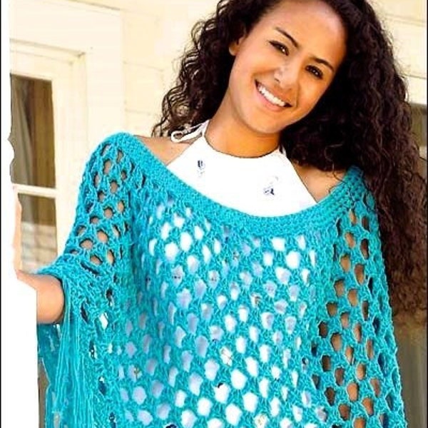 Crochet poncho pattern Lacy crochet cape Womens crochet sweater One size fits most Worsted yarn INSTANT DOWNLOAD PDF